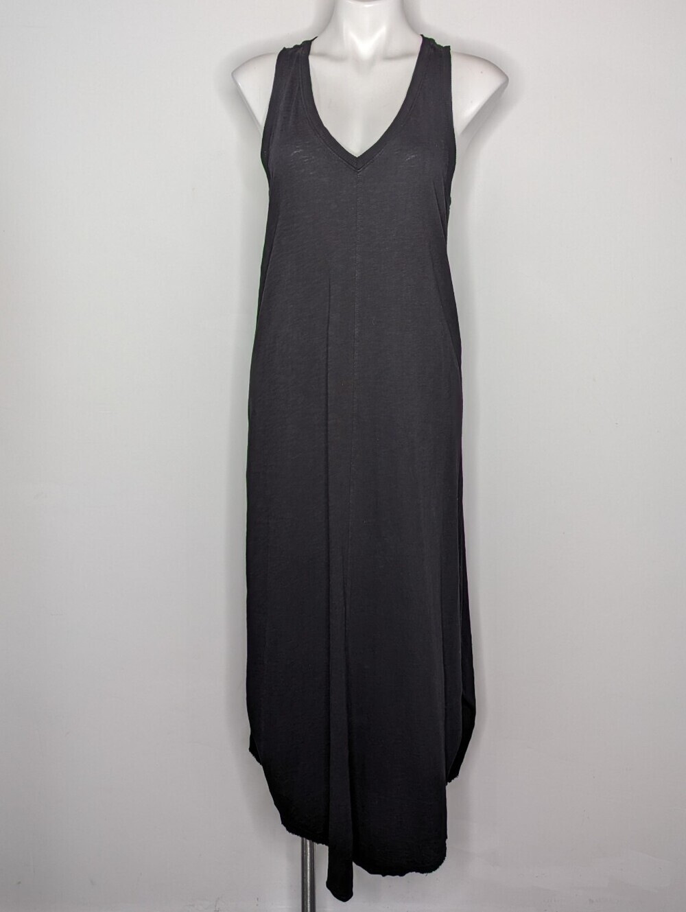 Dylan Black Raw Hem 100% Cotton Sleeveless V Neck Midi Tank Dress S